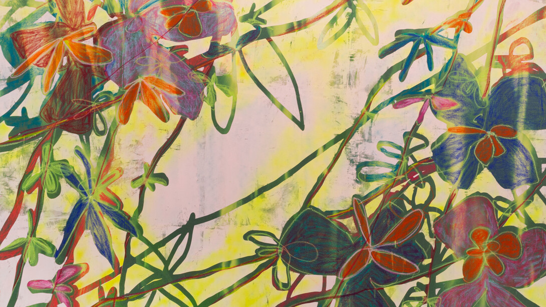 Pauline d'Andigné, Large flowers on light pink and yellow, 2024. Courtesy of Piero Atchugarry