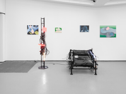 Camille Cottier,
Jean-Baptiste Durand and Patrick de Glo de Besses, Et pourquoi pas...exhibition view. Courtesy of Galerie Philippe Valentin