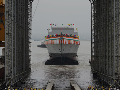 Launch of the Indian Navy's INS Taragiri at Mazagon Dock Shipbuilders, showcasing the country's naval engineering and defense capabilities, India
