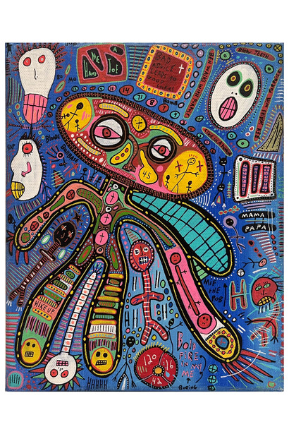 Joey Tepedino, Wait in the water, 2023, mixed media on canvas, 10x8 inches. Courtesy the artist and Hal Broom Gallery