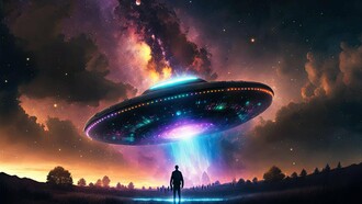 Ilustração retrata um objeto voador não identificado emitindo luz, em uma paisagem iluminada sob um céu repleto de estrelas, sobre uma figura humana ou extra-terreste com aparência que se assemelha a de um ser humano. Entre hipóteses militares, fenômenos naturais e especulações extraterrestres, o mistério continua alimentando o imaginário coletivo. Os documentos divulgados pelos Estados Unidos reacenderam o debate sobre fenômenos aéreos que permanecem sem explicação definitiva